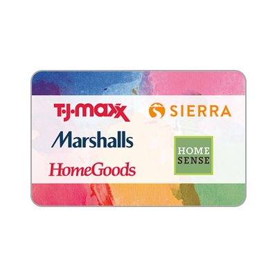 HOMEGOODS<sup>&reg;</sup> $25 Gift Card - Grab your Friends and Go Finding, at HomeGoods. Find inspiring décor, top brand furniture, gourmet cookware, designer bedding, plus everything from unexpected global finds to everyday essentials in storage, rugs, specialty foods, bath, kids, pet & more— all for less than you expected! The TJX gift card is redeemable at over 2800 HomeGoods, T.J.Maxx, Marshalls, and Sierra stores (in the U.S. and Puerto Rico) and online at tjmaxx.com and sierra.com.